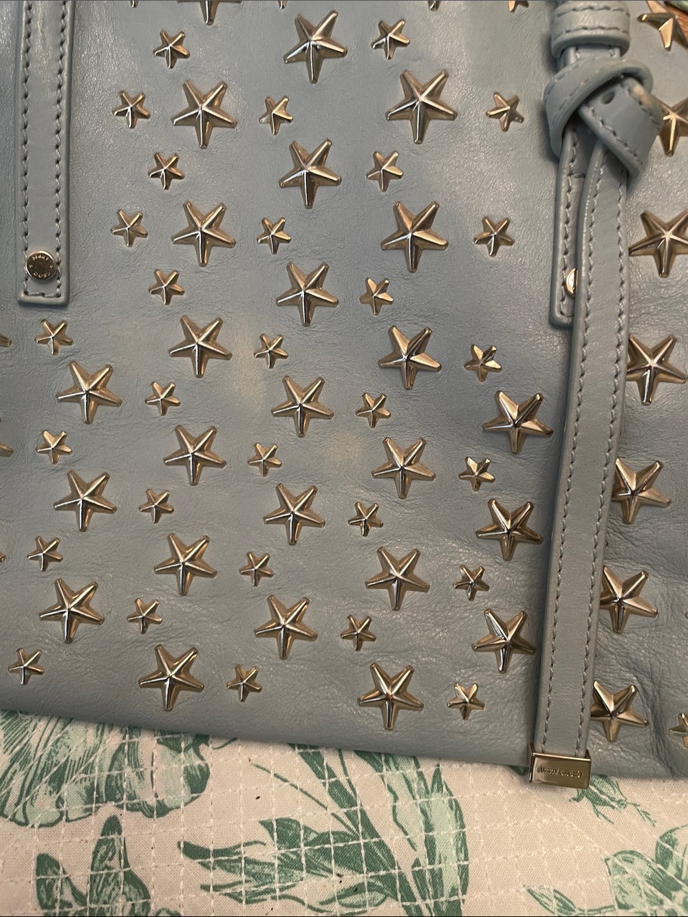 Jimmy Choo Sasha Blue Leather Gold Star Studded Tote - Authentic - Picture 9 of 14